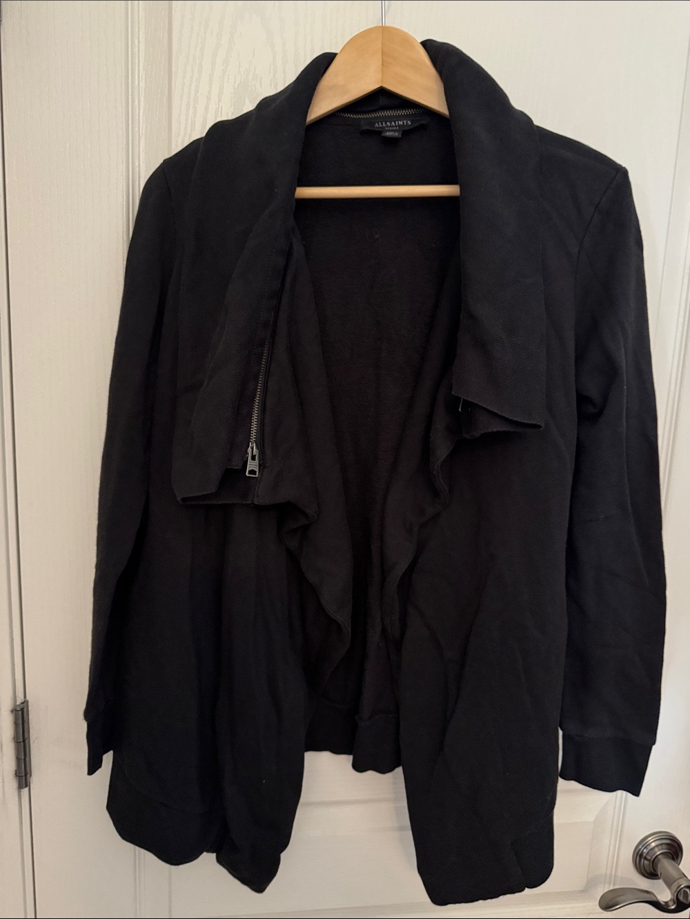 AllSaints Black Draped Zip-Trim Blazer